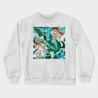 Abstract Tropical Jungle / Turquoise, Green, Sand and Light pink Crewneck Sweatshirt